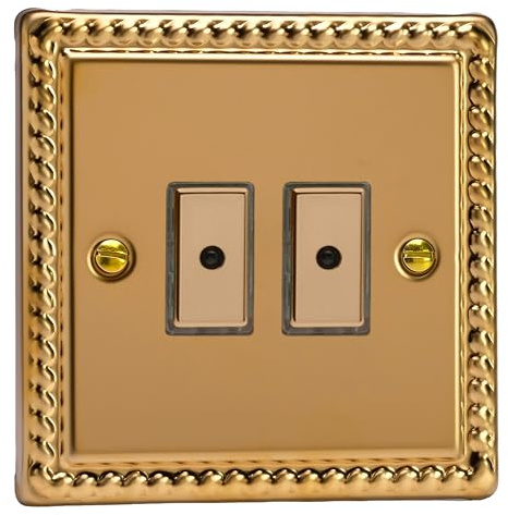 Varilight Double V-Pro Multi-Point LED Dimmer 2 x 0-100W - Classic Georgian Brass with Polished Brass Buttons, JGE102