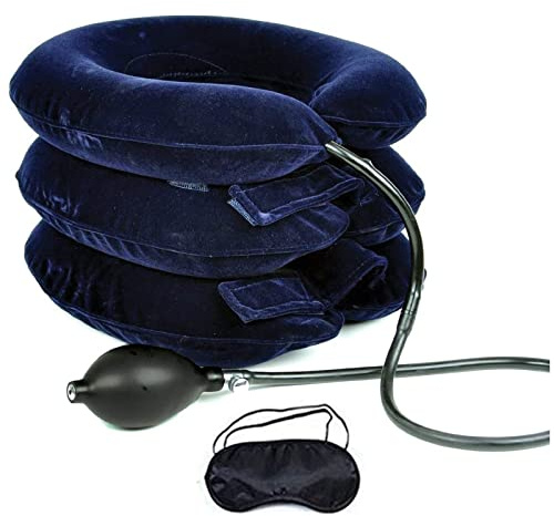 Inflatable Cervical Neck Traction Device - Improve Spine Alignment to Reduce Neck Pain - EasyNeck® Cervical Collar Adjustable - Blue