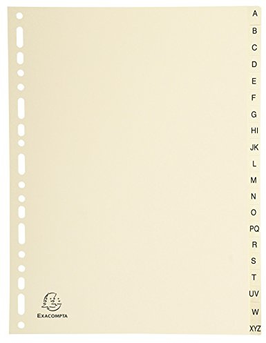 Exacompta 1120E Karton-Register A-Z für DIN A4 aus Karton 20-teilig volle Höhe 21 x 29,7 cm elfenbein mit bedruckten Taben Universallochung Trennblätter Trennstreifen Ordner-Register