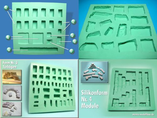 Unbekannt 4 Silikonformen im Set, Ruinen-Bausteine selber giessen Nr. 1 bis 4
