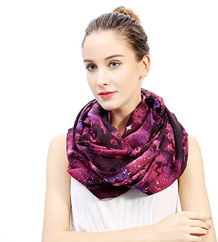 Lina & Lily Galaxy Star Print Women's Lightweight Snood Infinity Scarf (Purple & Black)