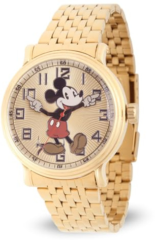 Disney Musse Pigg herr W002413 Musse Pigg analog display analog kvarts guldklocka, guld, Guld, armband