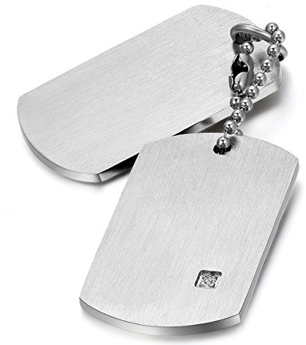 JewelryWe Schmuck Herren Halskette mit Gravur, Edelstahl 2 Glänzend Poliert Erkennungsmarken Dog Tag Anhänger mit 55cm Kette, Silber/Gold/Schwwarz/Rosegold