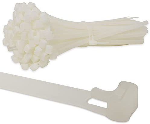 KafTon's Releasable/Reusable Cable Ties (3.6mm x 100mm) Pack of 100, UL Approved, Perfect for Tidying Computer & Network Cables, Plant Support, Wrap DIY, Drain Snake, Gardening, Office (Natural)