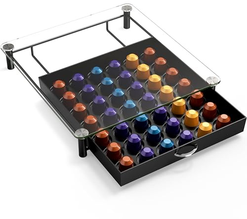 DecoBrothers Tempered Glass Coffee Pod Drawer Compatible with Nespresso Original Line, 42 Capsules