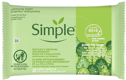 Simple Kind to Skin Facial Wipes, Cleansing, 25 count