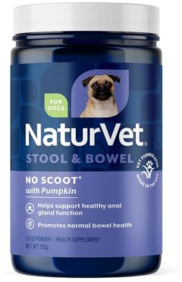 NaturVet No Scoot für Hunde - Plus Kürbis | Unterstützt gesunde Drüsen- & Darmfunktion | Angereichert mit Rübenschnitzel, Leinsamen & Flohsamenschalen | 155g Pulver