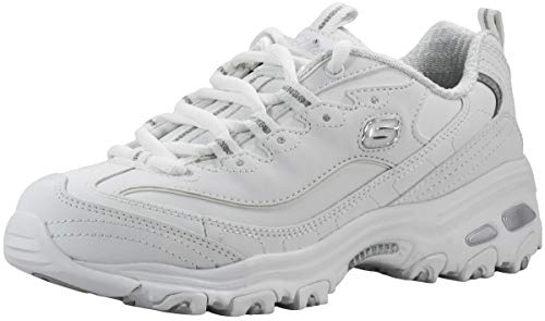 Skechers Sport womens D'LITES FRESH START Memory Foam Lace-up Sneaker,White Silver,9 M US