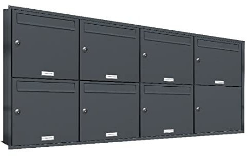 AL Briefkastensysteme, 7er Unterputzbriefkasten in Anthrazit Grau RAL 7016, Briefkastenanlage 7 Fach, Postkasten modern