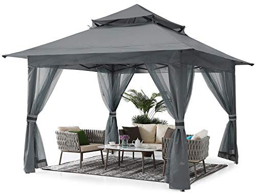 ABCCANOPY 3.6x3.6M Pavillon wasserdicht Pop-Up Gartenpavillon Festival Sonnenschutz,mit 4 Gazen,Grau