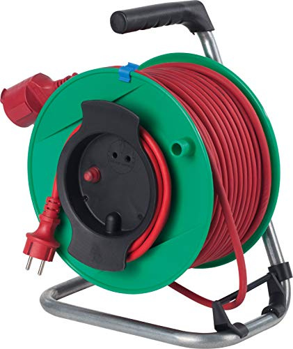 as - Schwabe Gerätekabeltrommel 25 m H05RR-F 3G1,5 rot, 1-fach Steckdose | IP44 Außenbereich, 1,5 m Anschlussleitung, Thermoschutz, Made in Germany