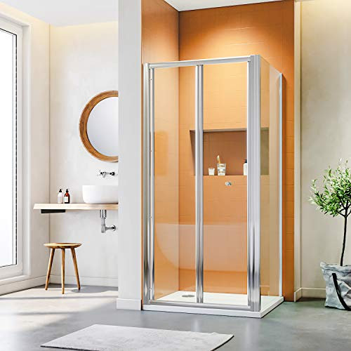 ELEGANT 900x700mm Bifold Shower Door Folding Shower Screen with Side Panel, Inward Sliding Open Wetroom Shower Enclosure Cubicles