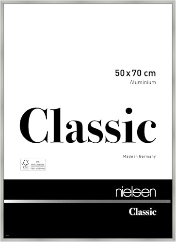 nielsen Aluminium Bilderrahmen Classic, 50 x 70 cm, Silber | Aluminium Posterrahmen im Hoch- & Querformat zum Aufhängen Silber matt Echtglas