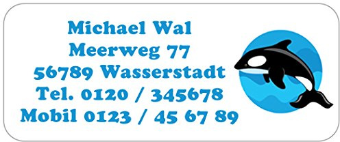 Adress-Etiketten Orca mit Ihrem Wunschtext, 160 Stück, ca. 56 x 23 mm, für bis zu 5 Zeilen Text