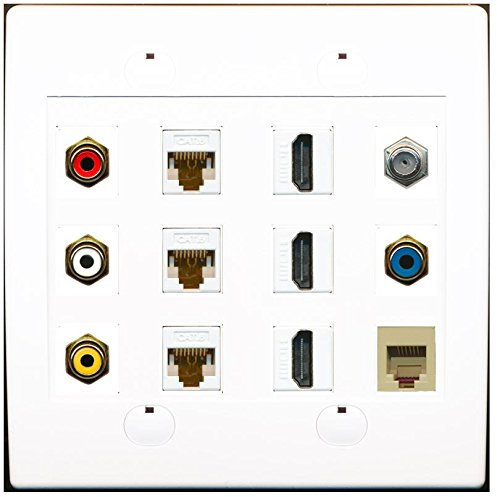 RiteAV 3 RCA compuesto 3 CAT6 Ethernet 3 HDMI Coaxial RCA placa de pared de teléfono