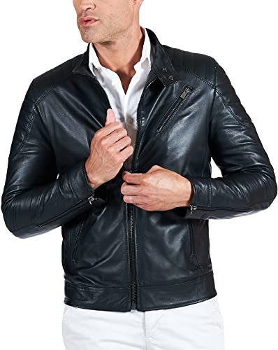 D'Arienzo - Giacca in Pelle Uomo Nera Trapuntata Made in Italy Vera Pelle Giacca Giubbotto Giubbino Moto Nero/56