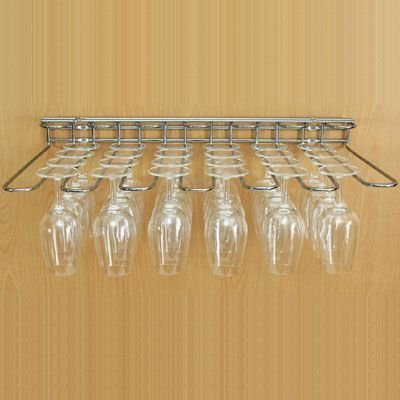 Wineware Wall & Shelf Mounted Chrome Plated Steel Wine Glass Storage Drying Rack Wine Glass Holder 24 Glasses 62mm x 538mm x 312mm - Holds any type of glassware wine or beer glasses and flutes