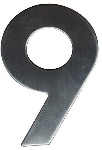 Alpertec numero civico 9 in acciaio inox satinato con viti e tasselli, altezza 120 mm, 35150091 K1