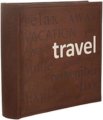 Pioneer Travel Text Design Sewn Faux Suede Cover Photo Album, Brown