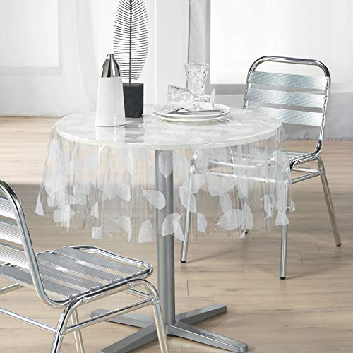 Douceur d'Intérieur Décor Ligne 1710323 Nappe Cristal Imprimé Feuille Blanc 140 cm - 1710323, Tischdecke Kristall Runde, 140 cm, Feuille, Kristall Bedruckt, Weiss