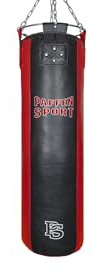 Paffen Sport STAR äkta läderboxningssäck; svart/röd; fylld; 120 cm; 45 kg