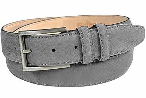 Herrengürtel aus Wildleder, Vollledergürtel, Freizeitkleid, Ledergürtel, 35 mm breit, verschiedene Stiloptionen, A1, Grau, 53