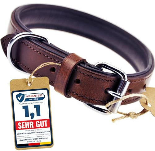 Schnüffelfreunde Halsband für Hunde aus Leder, Hundehalsband für den großen, mittleren und kleinen Hund, Lederhalsband gepolstert, robust (S - 24-30cm, Braun)