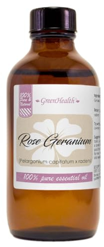 GreenHealth Rose Geranium Essential Oil - 4 fl oz Amber Glass Bottle - 100% Pure Essential Oil