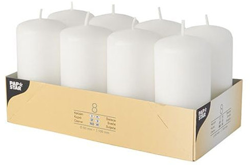 PAPSTAR 1 Karton = 6x8 Stumpenkerzen Ø 50 mm · 100 mm Weiss 17984