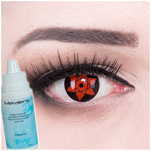 Farbige Anime Kontaktlinsen Color Fun Contact Lenses 'Sharingan Uchiha Sasuke's Mangekyou' perfekt zu Fasching, Karneval und Halloween Premium mit gratis Linsenbehälter + 60ml Pflegemittel
