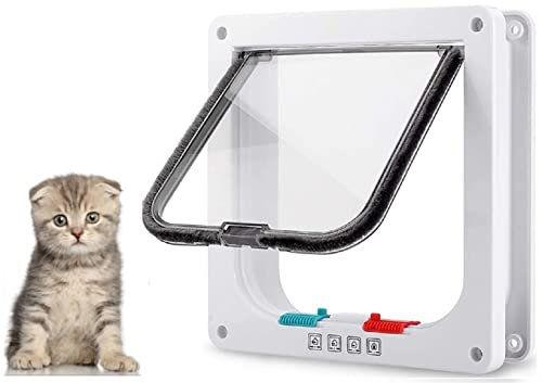Itian Gattaiola Porta Portina per Gatti Cani, Entrata e Uscita Controllabile, Materiale ABS (Bianco)