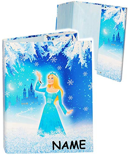 alles-meine.de GmbH Heftordner/Ordner/Heftbox - A4 - Prinzessin - Eisprinzessin - incl. Name - für Hefte, Zettel und Mappen - Gummizugmappe & Heftmappe - Mappe & Box - Or..