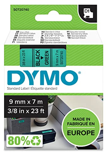 DYMO Original D1-Etikettenband | schwarz auf grün | 9 mm x 7 m | selbstklebendes Schriftband | für LabelManager-Beschriftungsgerät