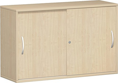 Geramöbel Schiebetürenschrank mit Mittelseite, 2 Dekor-Einlegeböden, abschließbar, 1200x425x768, Ahorn/Ahorn