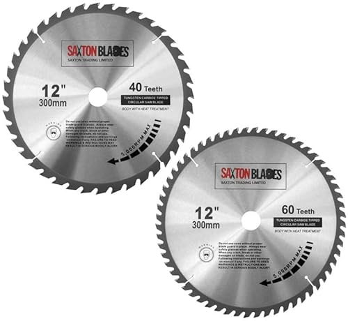2 x Saxton TCT Circular Wood Saw Blade 300mm x 30mm 40 & 60T for Bosch, Makita etc Fits 305mm Saws