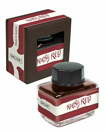 ONLINE Tinte Rot, Tintenglas 15ml, bunte Füllertinte für Kalligrafie, Handlettering, Schreibtinte, Tintenfass für Konverter, Nachfülltinte auf wasserbasis, Ruby Red