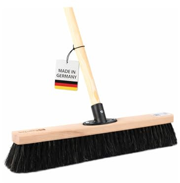 Roßhaar Besen Saalbesen 60cm mit Holzstiel 140cm Lang Stiel weiche Borsten | Inkl. Stiel 140cm Lang, Weiche Borsten, Holz Kehrbesen, Für Parkett, Fliesen, Schwarz