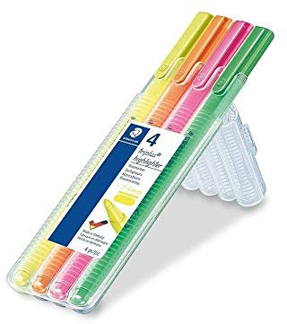Staedtler triplus 362 SB4 textsurfer Textmarker, 4 Stück in aufstellbarer Staedtler-Box, Neon
