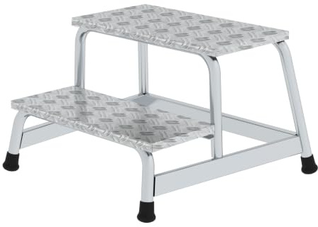 Munk Arbeitspodest starr 2 Stufen Aluminium 150 kg | Stabiles Aluminium-Arbeitspodest mit 2 Stufen und großer Standfläche – sichere, verschweißte Konstruktion
