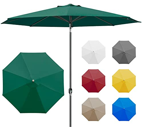 paramondo interpara Sonnenschirm aus 230 g/㎡ Polyesterfaser, Rund Ø 3,5 m, Gartenschirm Marktschirm Knickbar, für Terrasse und Balkon, mit Kurbel, Gestell Anthrazit, Grün, 8,5kg
