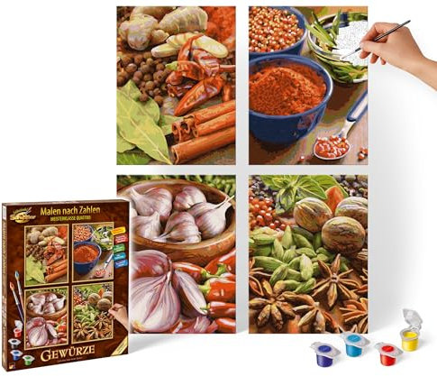Schipper 609340719 Malen nach Zahlen, Gewürze - Bilder malen für Erwachsene, inklusive Pinsel und Acrylfarben, Quattro je 18 x 24 cm