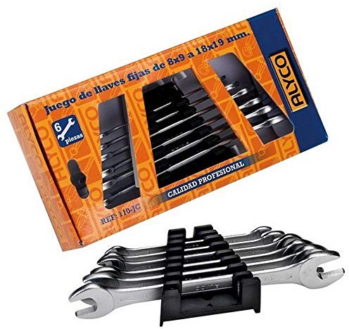 Alyco 191080 - Juego 8 llaves fijas Cr-V satinado mate bocas pulidas DIN 110 en caja de carton
