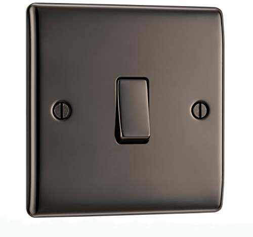 BG Electrical Single Wall Light Switch, 2 Way, Raised and Slim Profile, Round Edges, Nexus Metal, Black Nickel, 20A, 16AX, NBN12