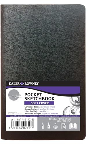 Daler-Rowney Simply Sketchbook, Medium Grain, 100 gsm, 65lb, Soft cover, Pocket - Pocket, Soft White, 24 Sheets