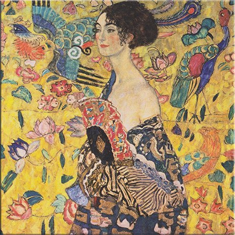 time4art Gustav Klimt Print Canvas Bild Dame Frau mit Fächer Lady with Fan auf Keilrahmen Leinwand Verschiedene Größen (80x80cm)