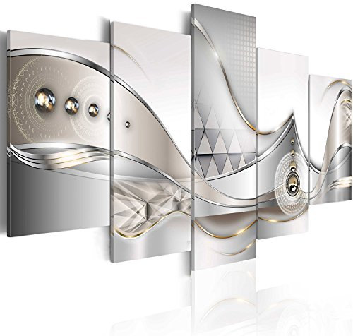 B&D XXL Acrylglasbild Abstrakt 200x100 cm 5 Teilig Wandbild auf Acryl Glasbilder Kunstdruck Moderne Acrylglas Platte Wanddekoration Geschenke Heimdekoration Glasbild silber Ornament b-A-0073-k-o