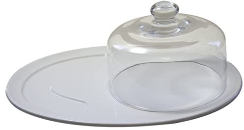 The Jay Companies 5687-CHES-GB 12-Inch Ceramic Cheese Tray with Glass Dome, White