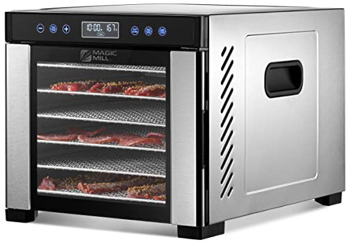 Magic Mill Máquina deshidratadora de alimentos | 7 bandejas de acero inoxidable | Secadora para cecina, golosinas para perros, carne, carne de res, frutas, función de mantener caliente, temporizador