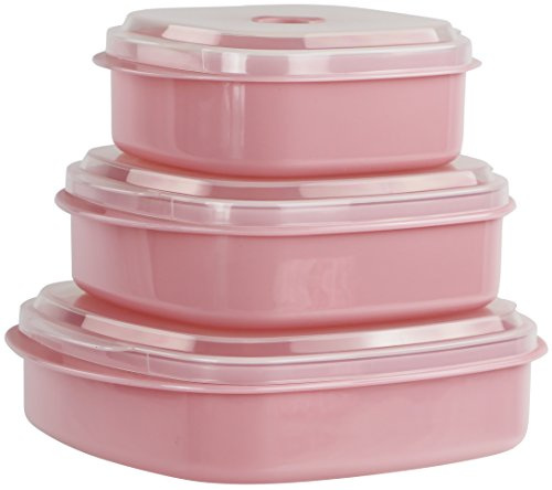 Reston Lloyd Nesting Microwave Containers, Set of 3, Adjustable Steam Vents, Airtight, Meal Prep, Durable BPA-Free Plastic- Freezer & Dishwasher Safe, Cookware & Food Storage, Anyday Cookware, Pink