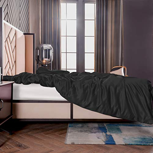 THXSILK Seide Bettbezug, Seide Tröster Cover, Seidenbettwäsche, 100% 19 Momme Bestnote Maulbeerseide Bettwäsche - Schwarz 240 x 220cm
